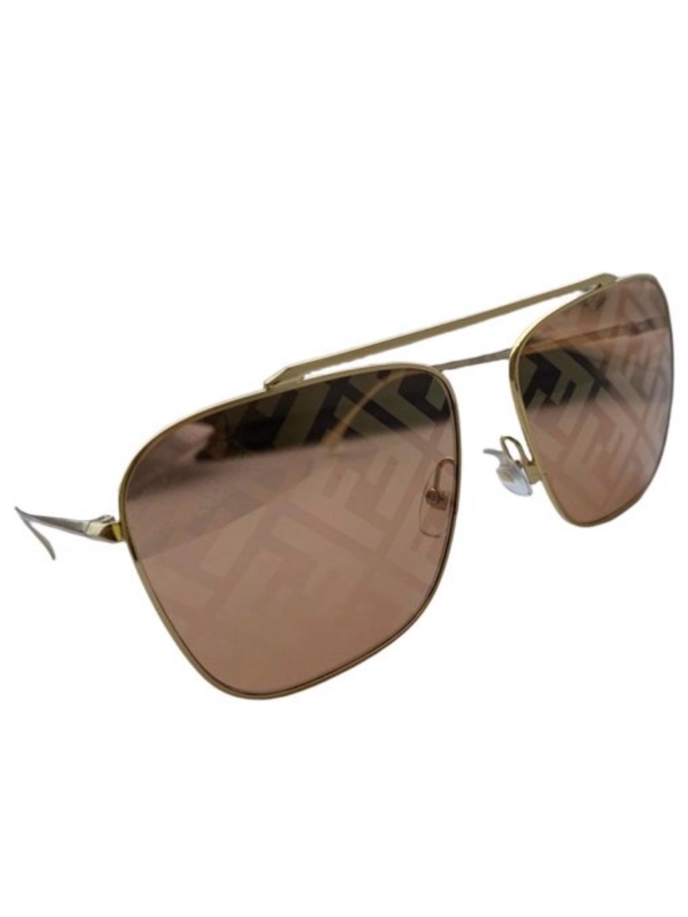 Fendi Gold Frame Rose-Tinted FF Logo Square Aviator Sunglasses - Picture 2 of 5